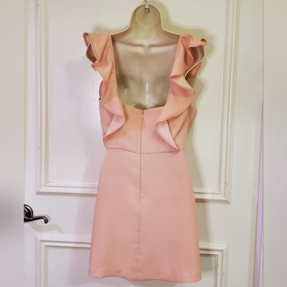 BCBG GENERATION Peach Pink Square Neck Ruffle Mini Dress, Size 6 - Picture 9 of 16